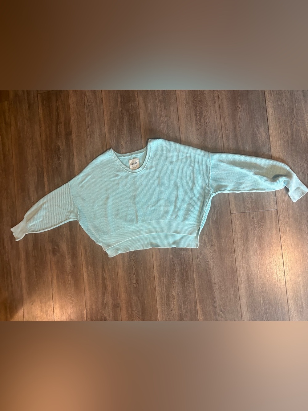 aerie Mint Ribbed Relaxed Cropped Crewneck Sweater